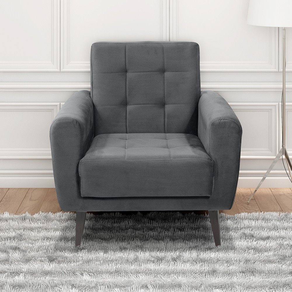 Poltrona Decorativa Lívia Chumbo Veludo Matrix